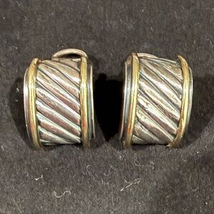 Vintage David Yurman Cable Hoops Earrings Sterling Silver Solid 14K Gold Omega.